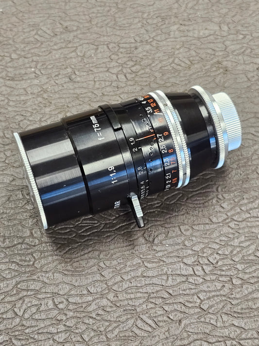 Switar 75mm Macro Preset f1.9 C-Mount Telephoto Lens S# 1022478