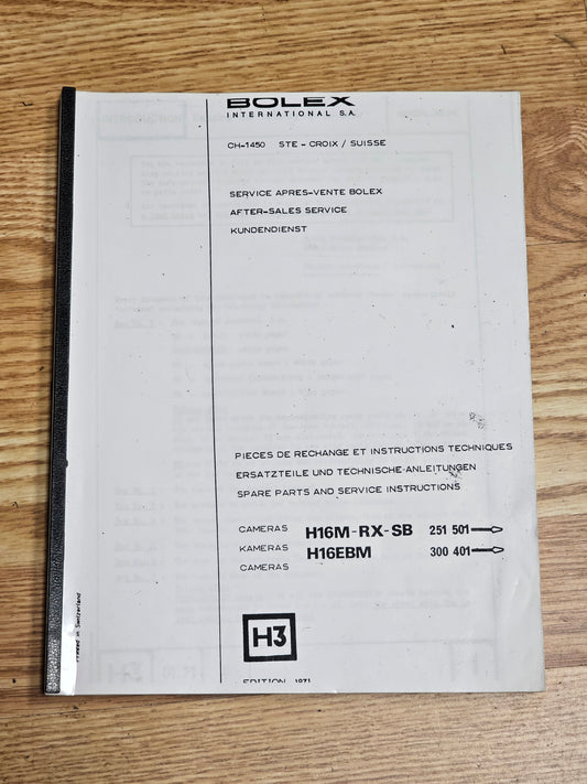 Bolex International S.A. Service Manual/ Parts Book 1971 Edition (Reproduced)