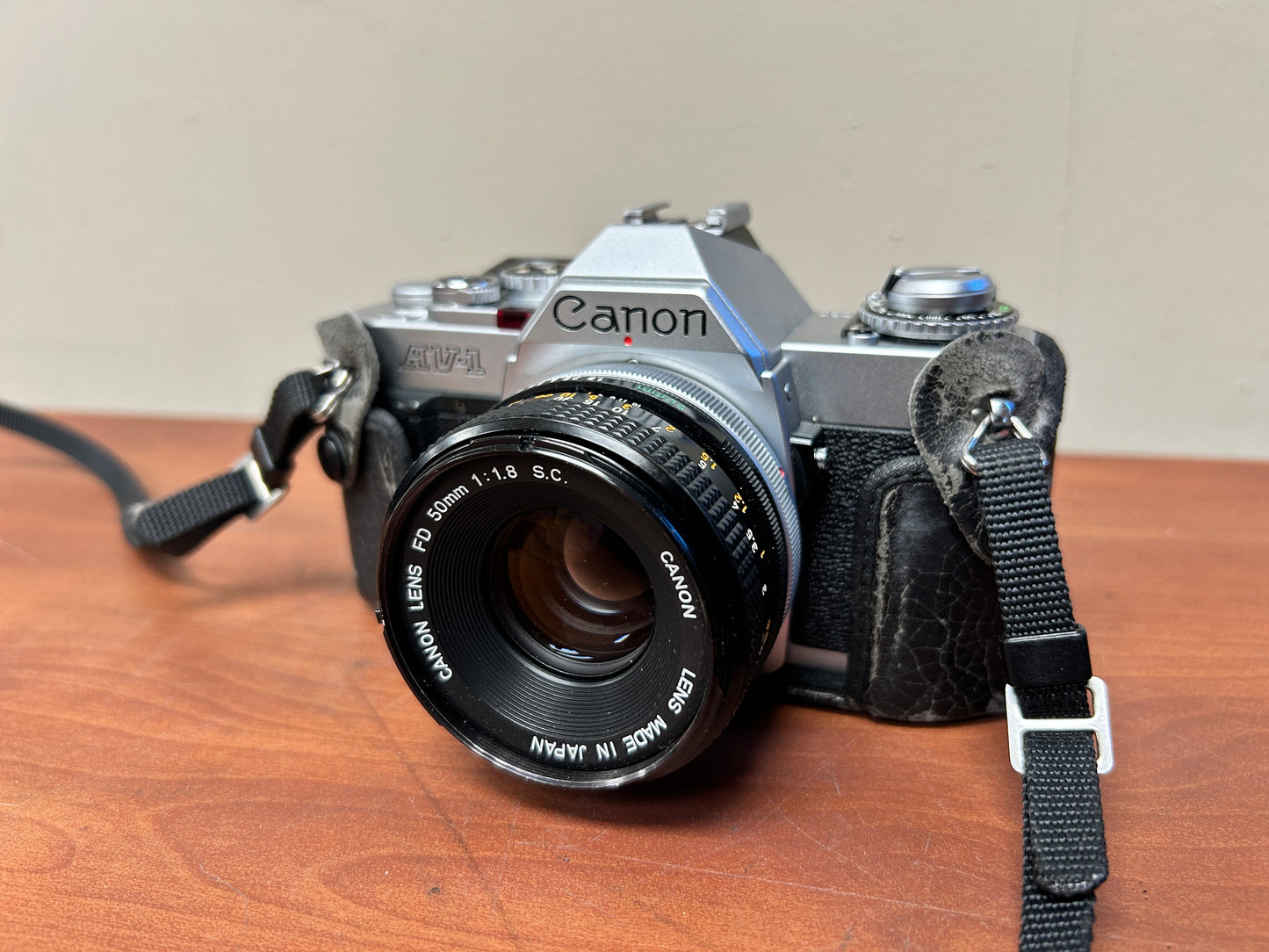 Canon AV-1 35mm SLR Camera S# 110620 with Canon FD 50mm 1:1.8 Lens S# 1790530