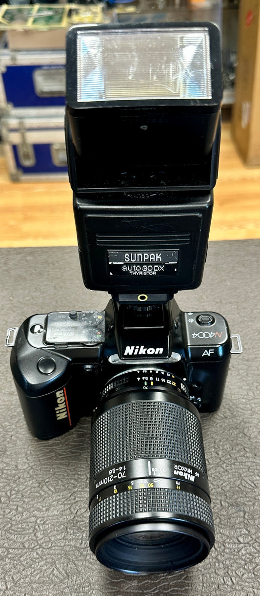 Nikon N4004 S# 2037771 with Nikon AF NIKKOR 70-210mm S# N/A and SUNPAK auto30DX THYRISTOR NE-2D S# 7M86A