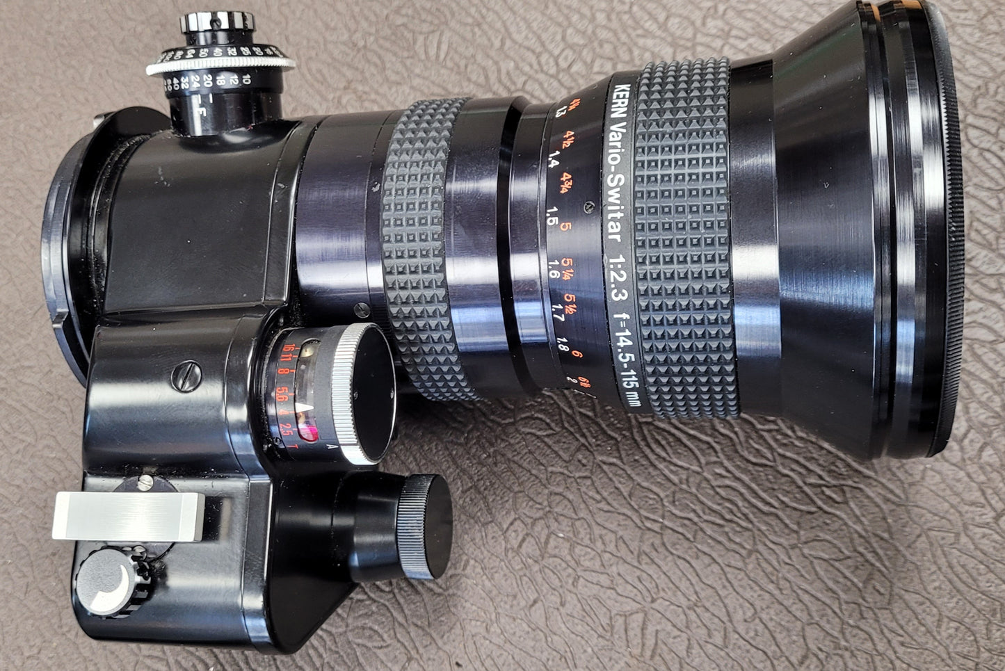 Kern Vario-Switar 115PTL 14.5-115mm f2.3 Super 16 Multicoated Macro Zoom lens Bolex Bayonet MountS# 1120596 with Bolex 7.5mm Wide Angle Aspheron S# 51165