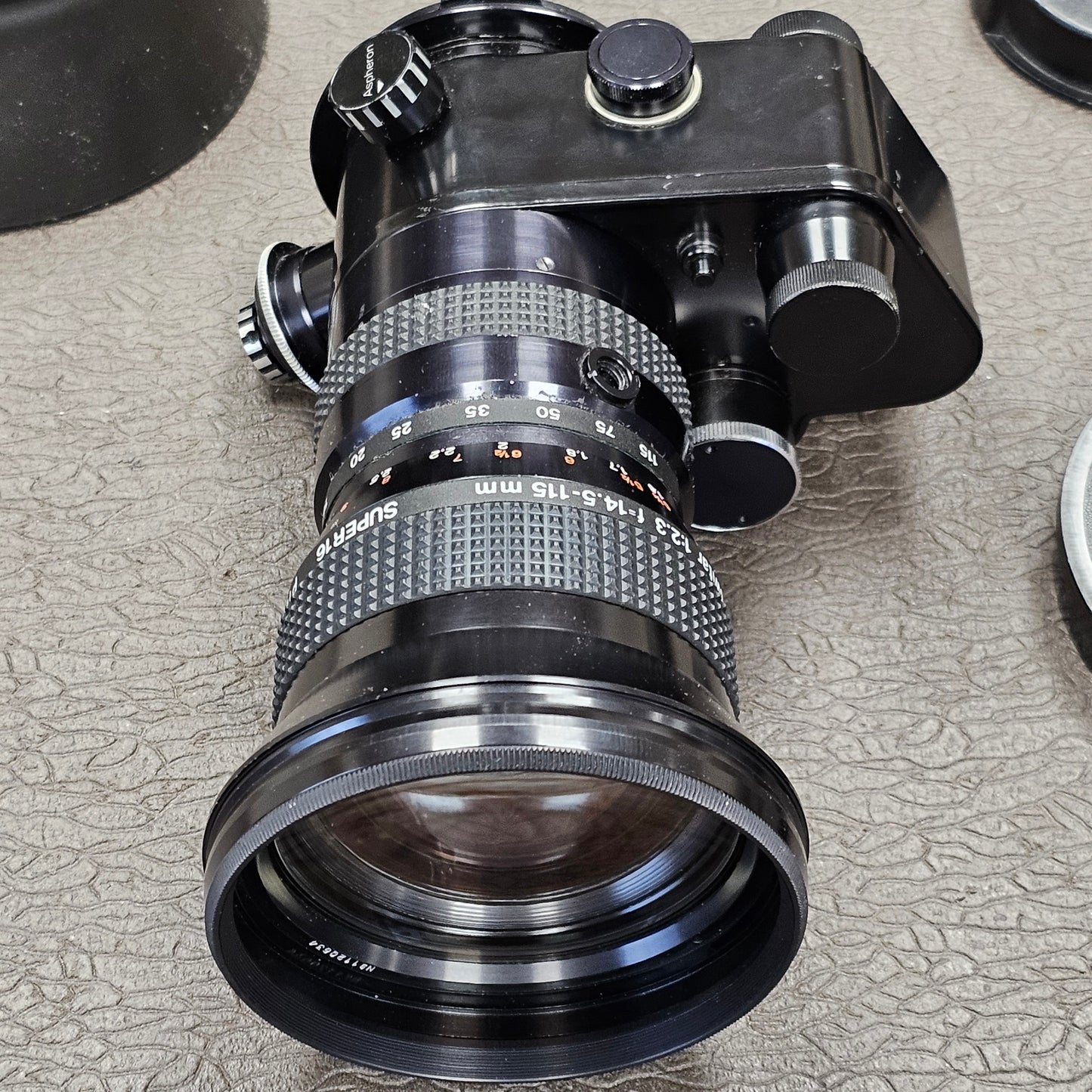 Kern Vario-Switar 115PTL 14.5-115mm f2.3 Super 16 Multicoated Macro Zoom lens Bolex Bayonet MountS# 1120634 with Bolex 7.5mm Wide Angle Aspheron S# 51122