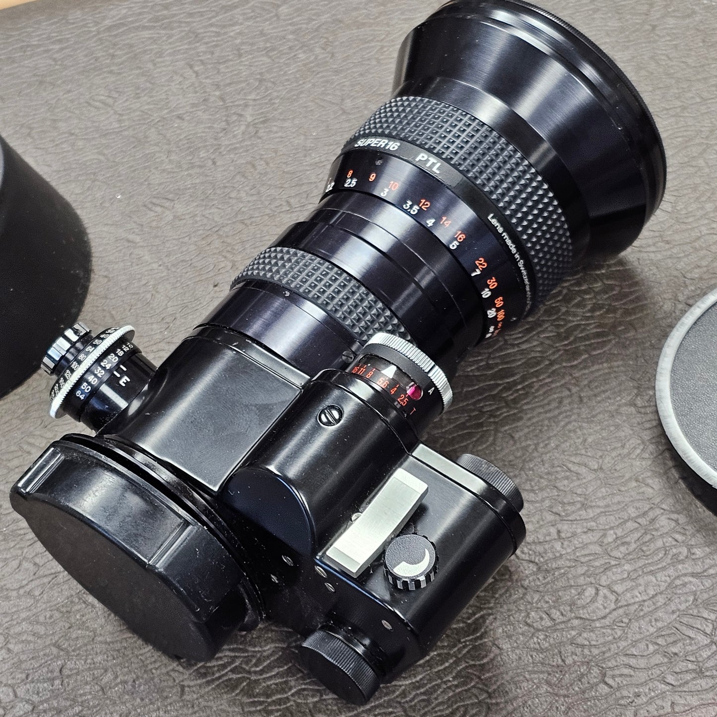 Kern Vario-Switar 115PTL 14.5-115mm f2.3 Super 16 Multicoated Macro Zoom lens Bolex Bayonet MountS# 1120634 with Bolex 7.5mm Wide Angle Aspheron S# 51122