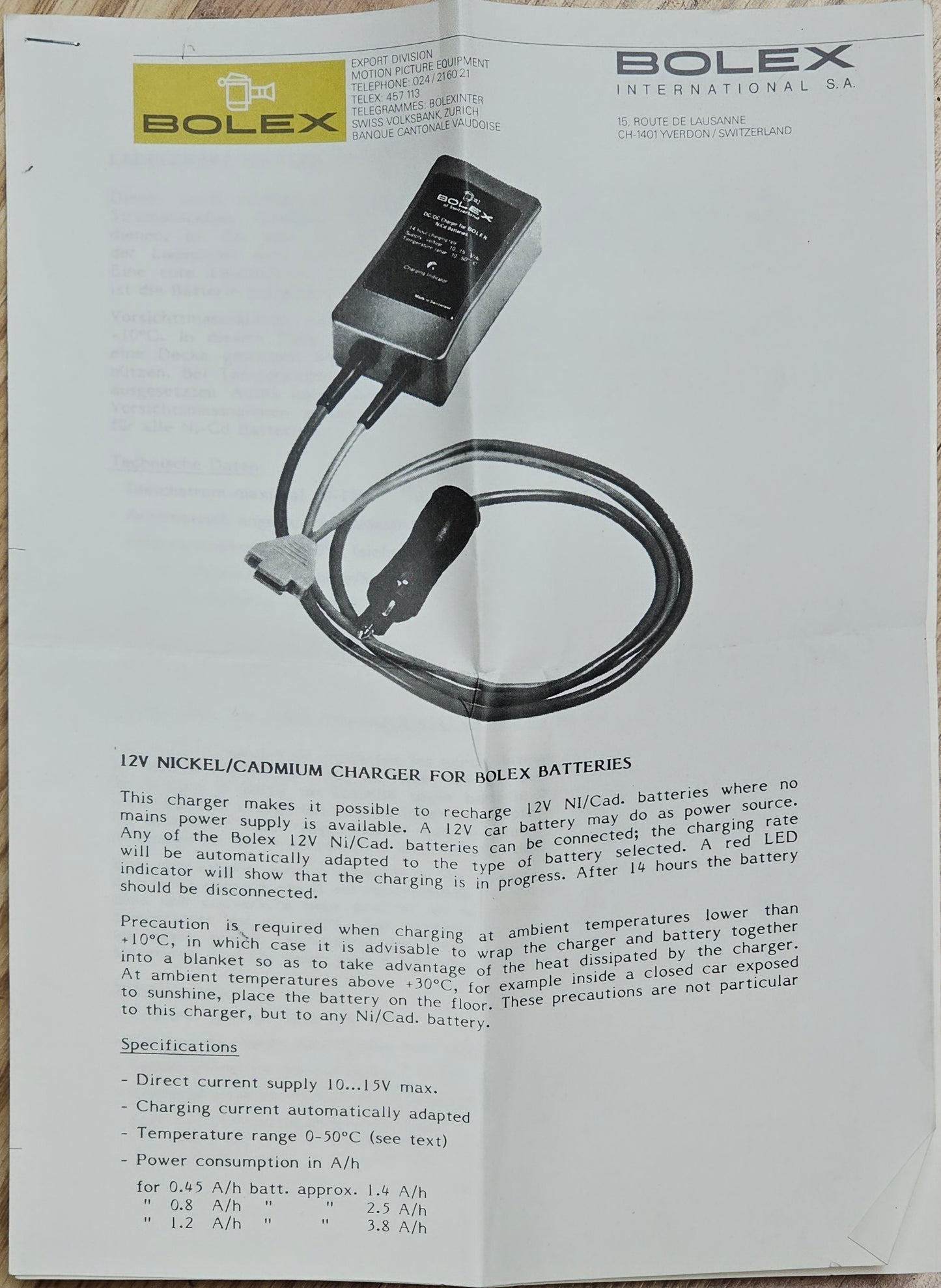 Bolex EL DC/DC Charger for Bolex H16EL Nicad batteries