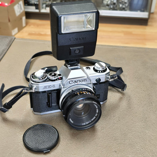 Canon AE-1 35mm Camera Body S# 1507508 with Canon FD 50mm T1.8 Lens S# 1086564