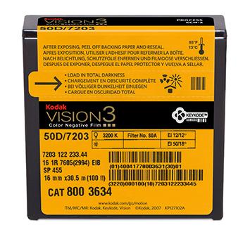 KODAK 16mm 100' VISION3 50D Color Negative Film 7203